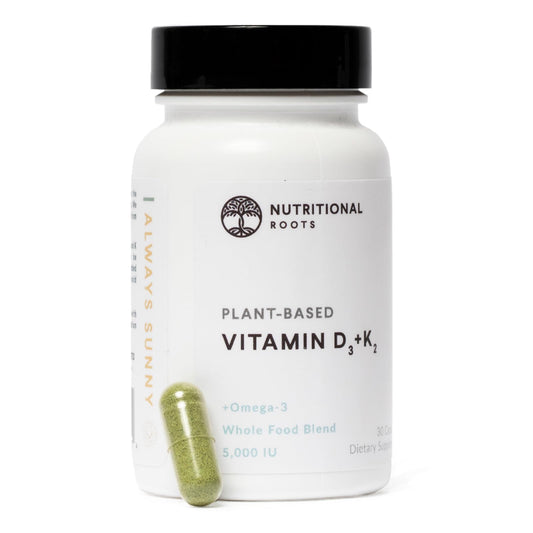 Bottle of Nutritional Roots Vitamin D3 + K2 5000 IU