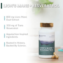 Close-up of Lion's Mane + Resveratrol capsules
