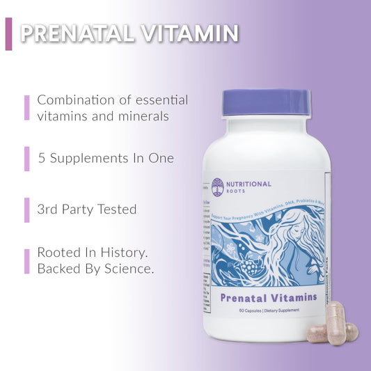 Close-up of plant-based DHA, probiotics and prenatal vitamin ingredients