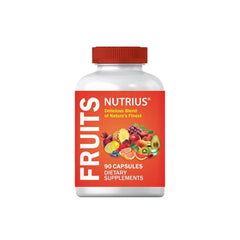 Front view of Nutrius Fruits bottle and capsules