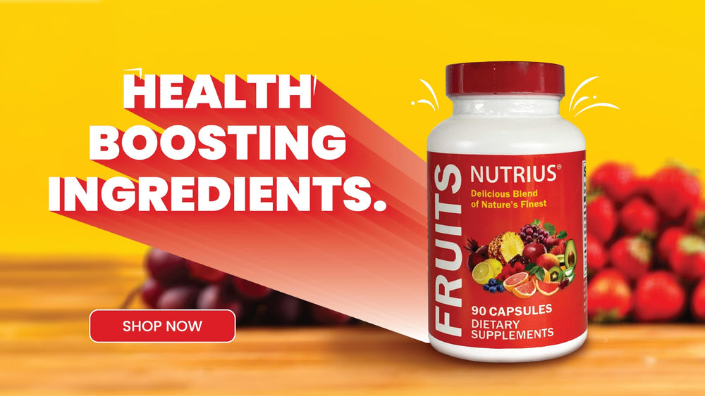 Close-up of Nutrius Fruits dietary supplement capsules