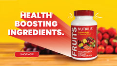 Close-up of Nutrius Fruits dietary supplement capsules