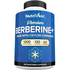 Nutrivein Berberine HCL 1200 mg with Cinnamon bottle and label