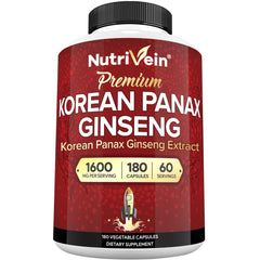 Bottle of Nutrivein Korean Red Panax Ginseng 1600mg with label