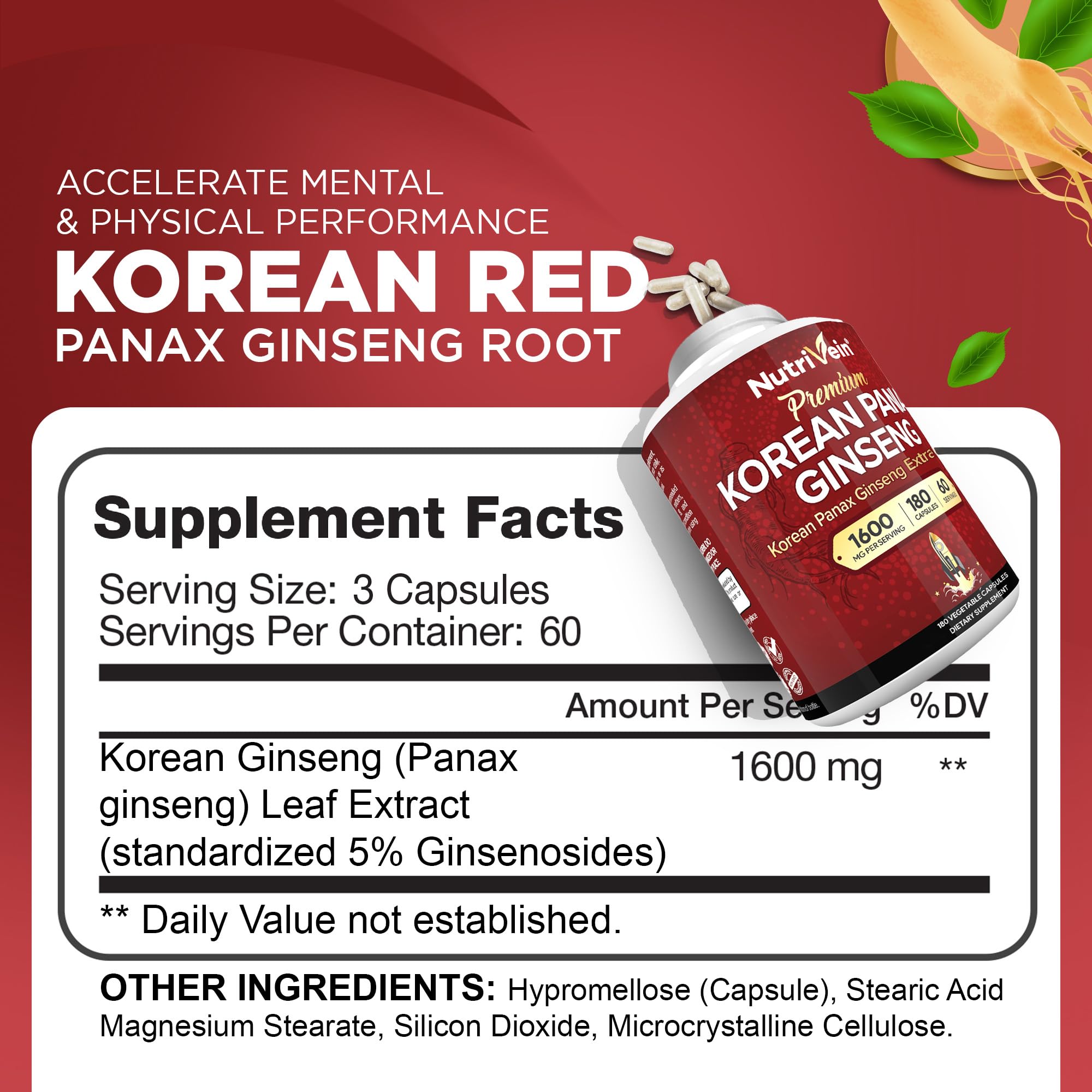 Close-up of Nutrivein Red Panax Ginseng capsules