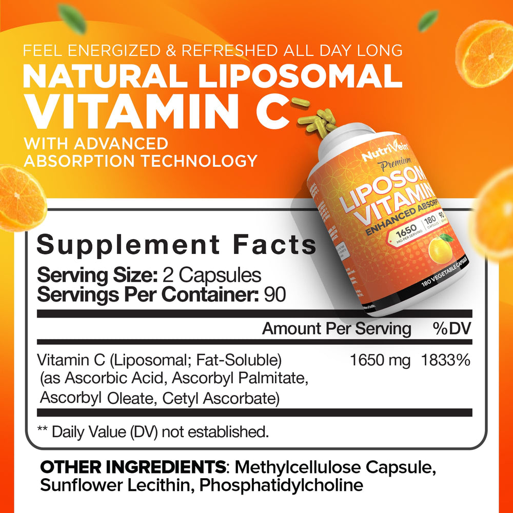 Front view of Nutrivein Liposomal Vitamin C 1650mg bottle