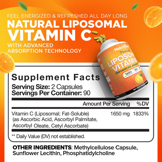 Front view of Nutrivein Liposomal Vitamin C 1650mg bottle