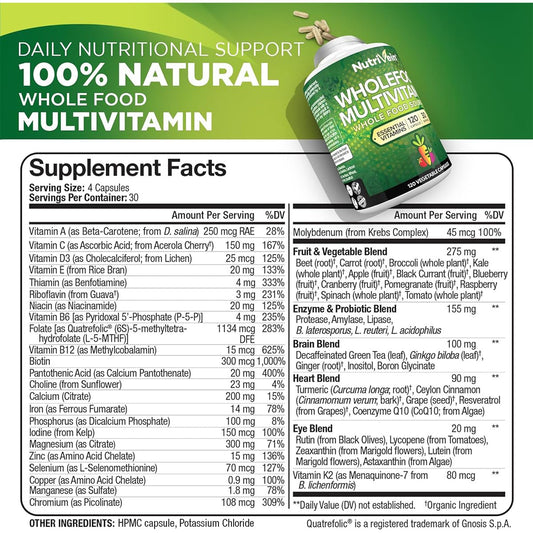 Close-up of real fruits and vegetables used in Nutrivein multivitamin