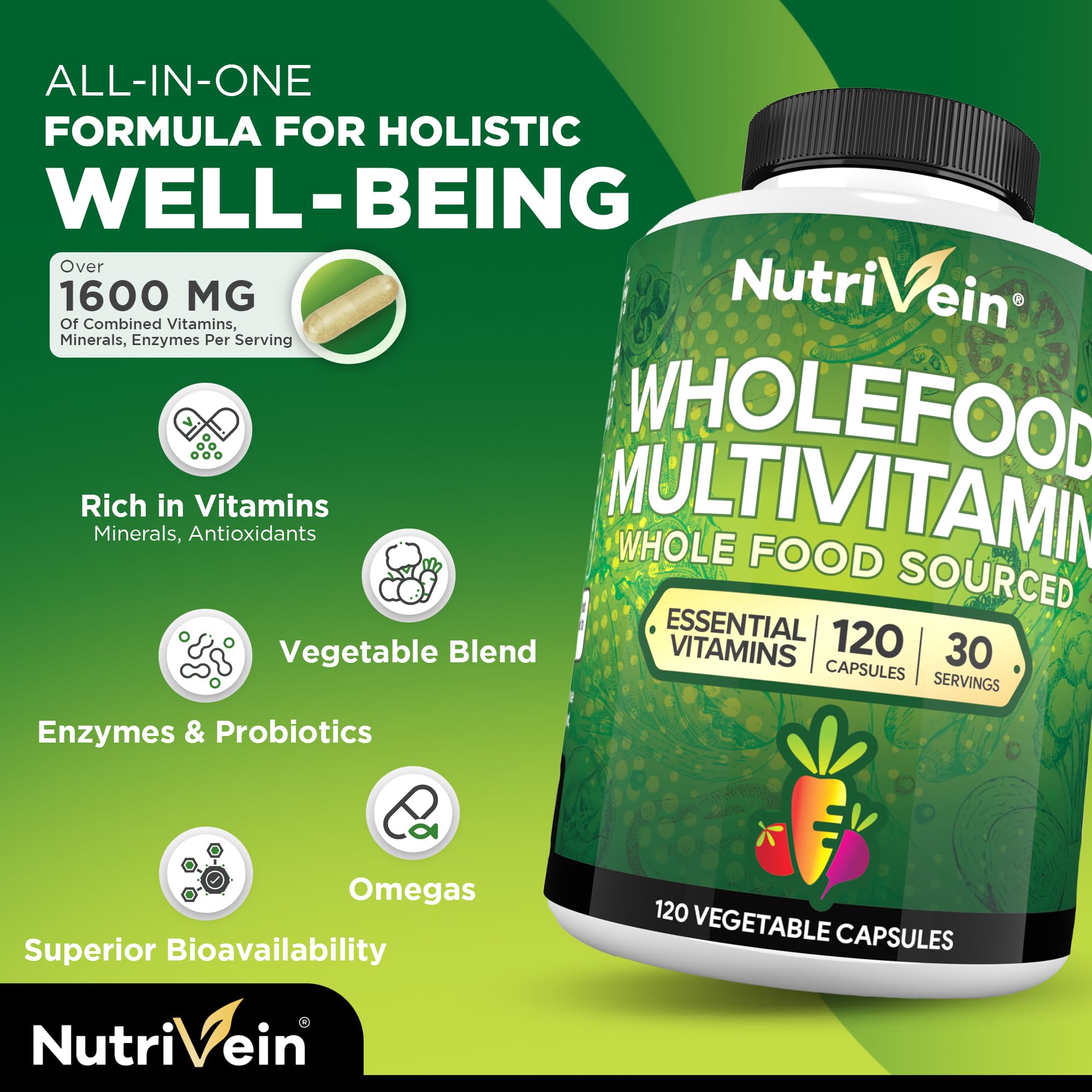 Probiotic and enzyme blend for digestion in Nutrivein multivitamin