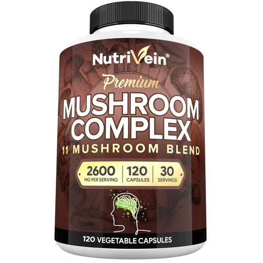 Nutrivein Premium Mushroom Supplement bottle with 120 capsules
