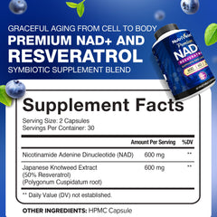 Front view of Nutrivein NAD+ + Resveratrol bottle label