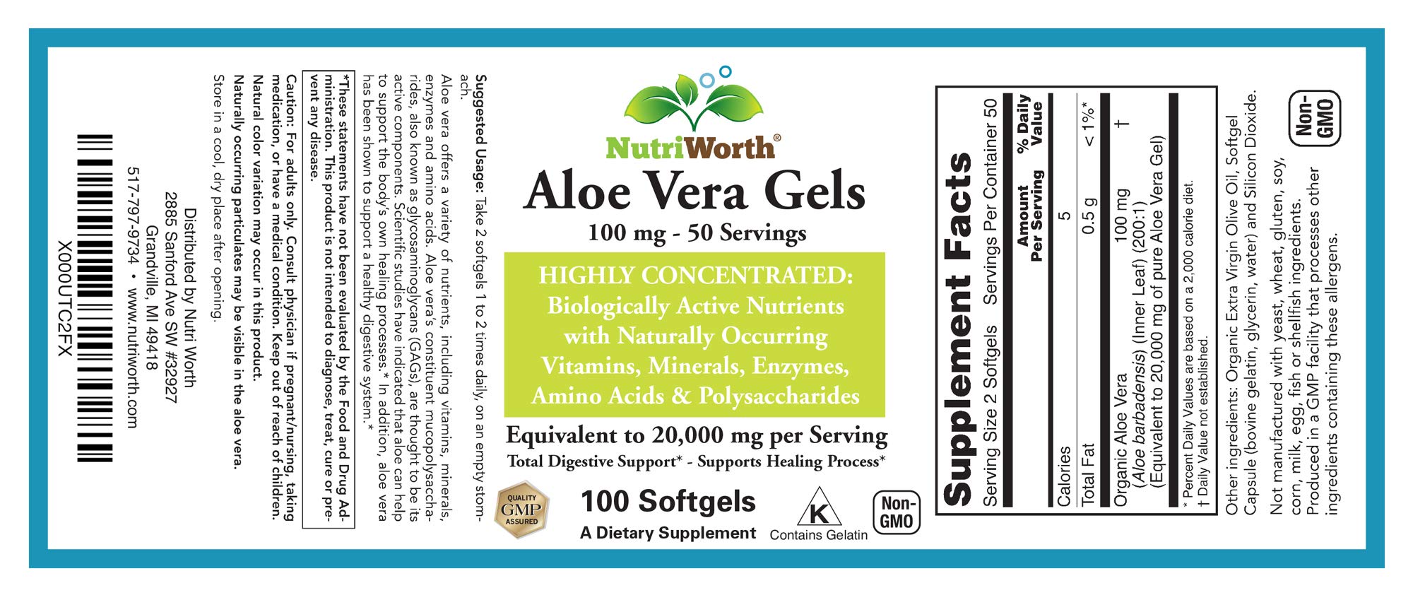 No aloin, gluten-free and GMO-free allergen-free label