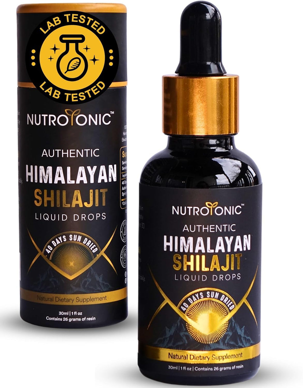 NutroTonic Himalayan Shilajit Liquid Drops bottle with dropper