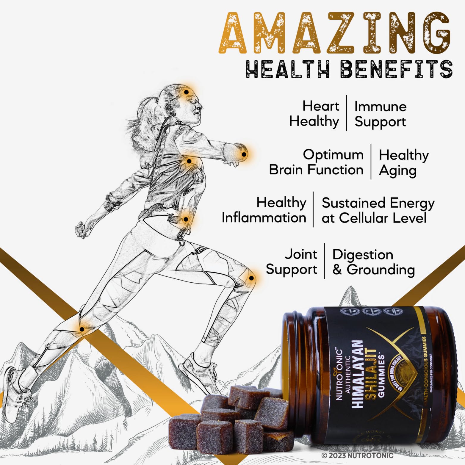 Organic Manuka honey MGO 263 drizzle highlights premium sweetness in NutroTonic gummies.
