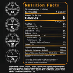 Close-up of NutroTonic gummies with peach-vanilla color and smooth texture.