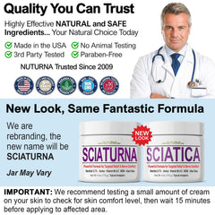 Nuturna Sciatica Cream ingredients panel featuring Arnica and Aloe Vera