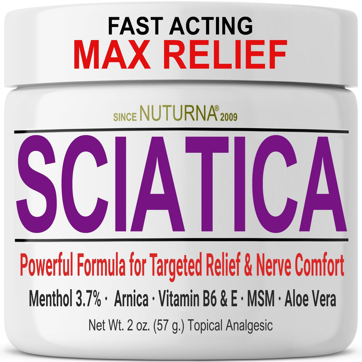 Nuturna Sciatica Nerve Cream jar 2oz for targeted soothing comfort