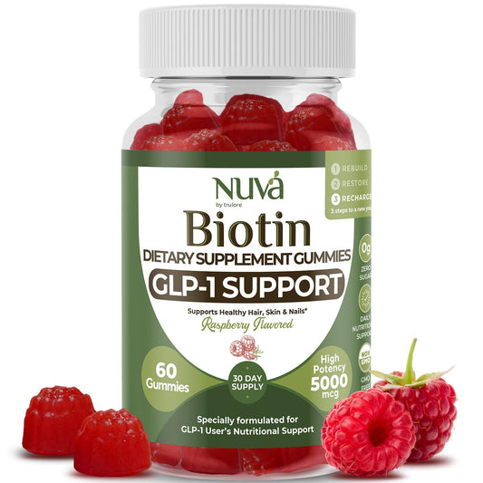 NuVa Biotin Gummies bottle with Raspberry Flavor label