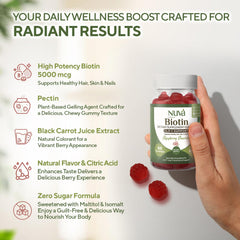 Nutrition label and Biotin 5000 mcg detail on NuVa bottle