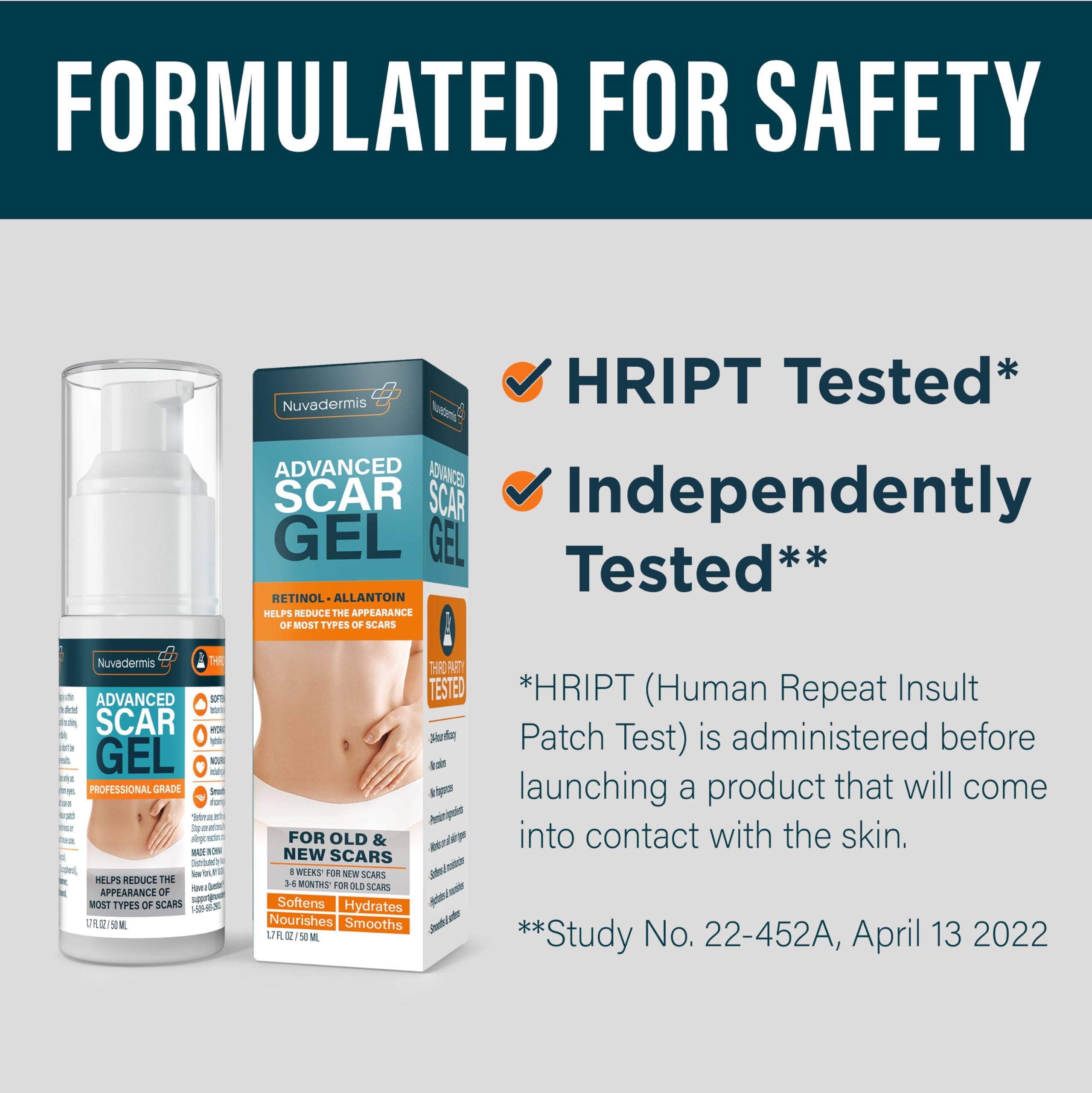NUVADERMIS Advanced Scar Gel applied to c-section scar area for nourishing care.