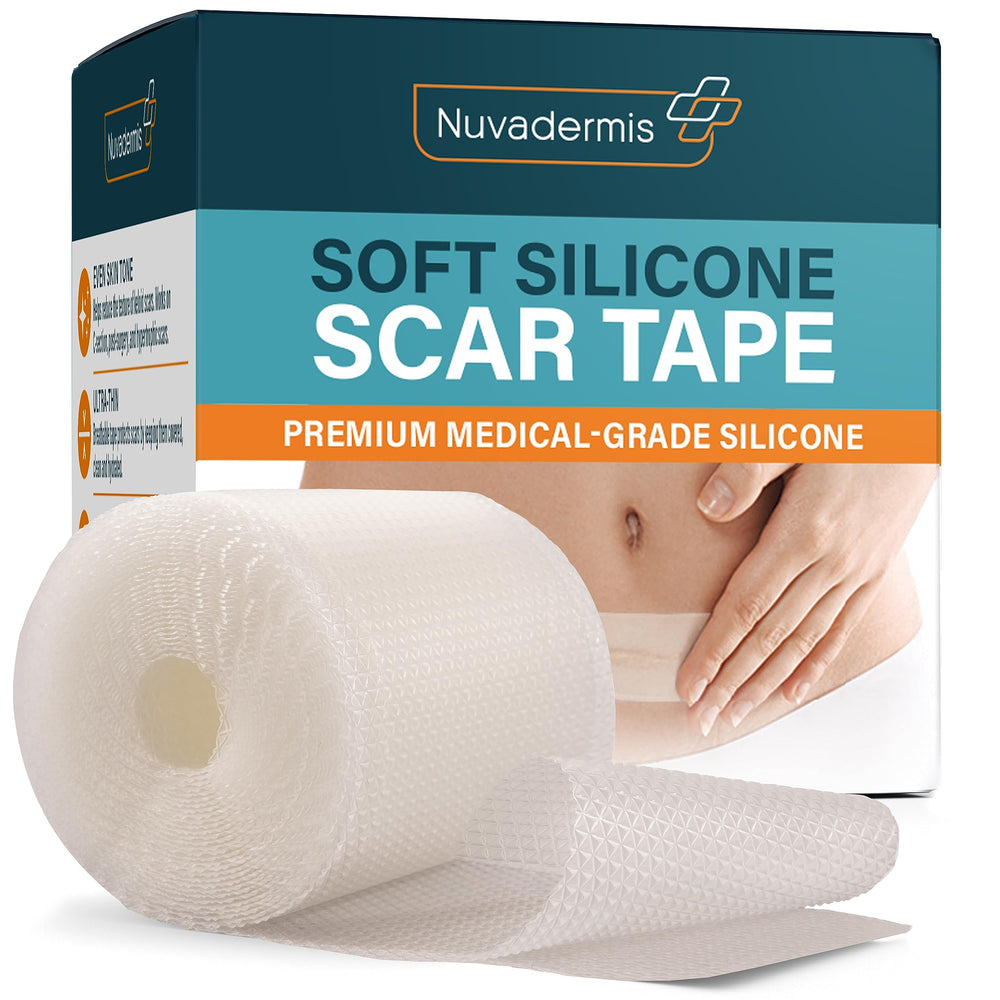 NUVADERMIS clear silicone scar tape roll for long-term scar care and comfort.