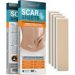 NUVADERMIS silicone scar sheet pack-4 on skin for versatile scar coverage.