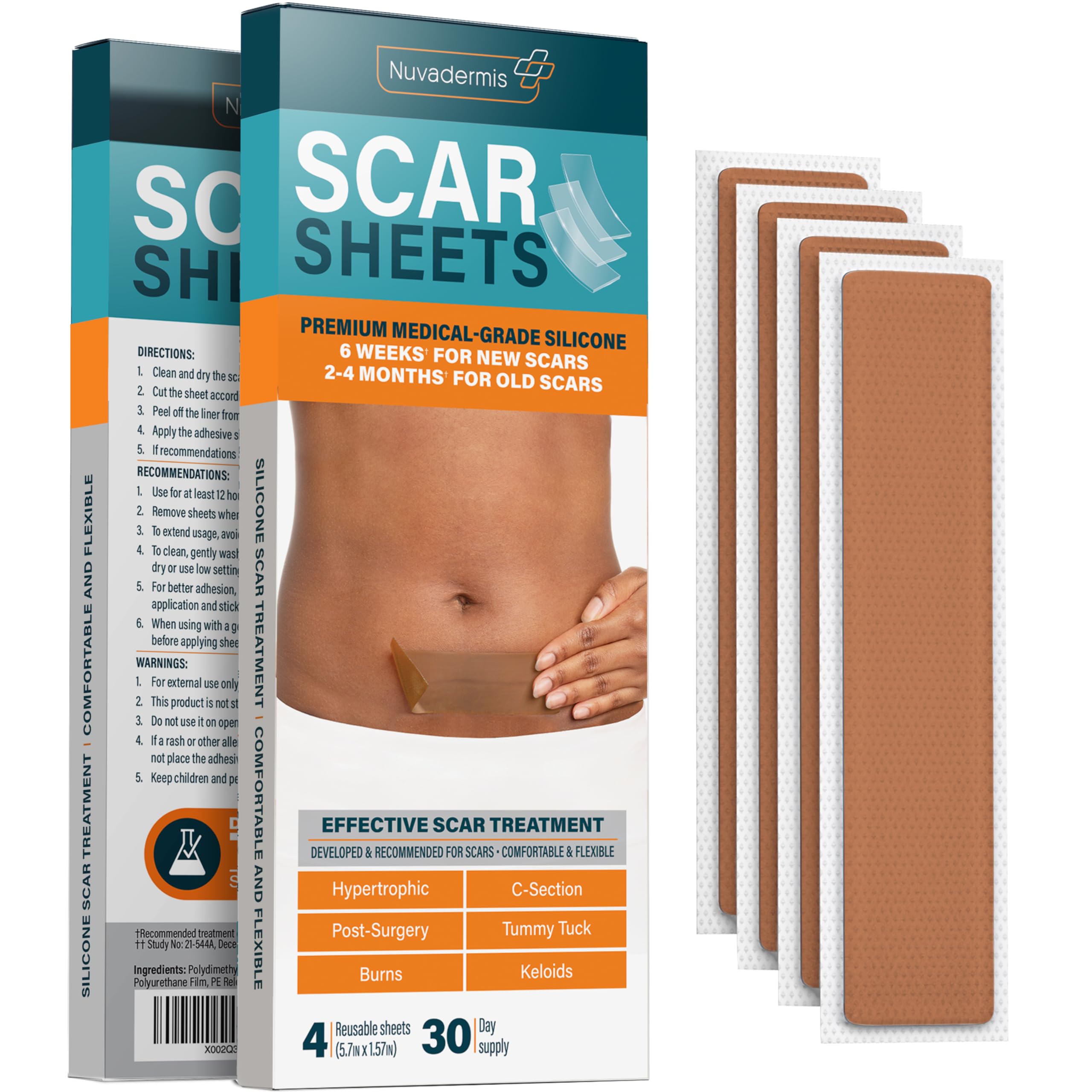 NUVADERMIS silicone scar sheets pack-4 ready for long-term scar care and reuse