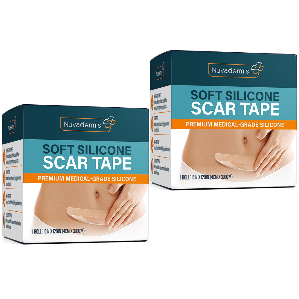 NUVADERMIS silicone scar tape roll unrolled showing long 120-inch coverage for large scars