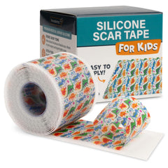 NUVADERMIS silicone scar tape roll with dinosaurs for kid-friendly scar care at home