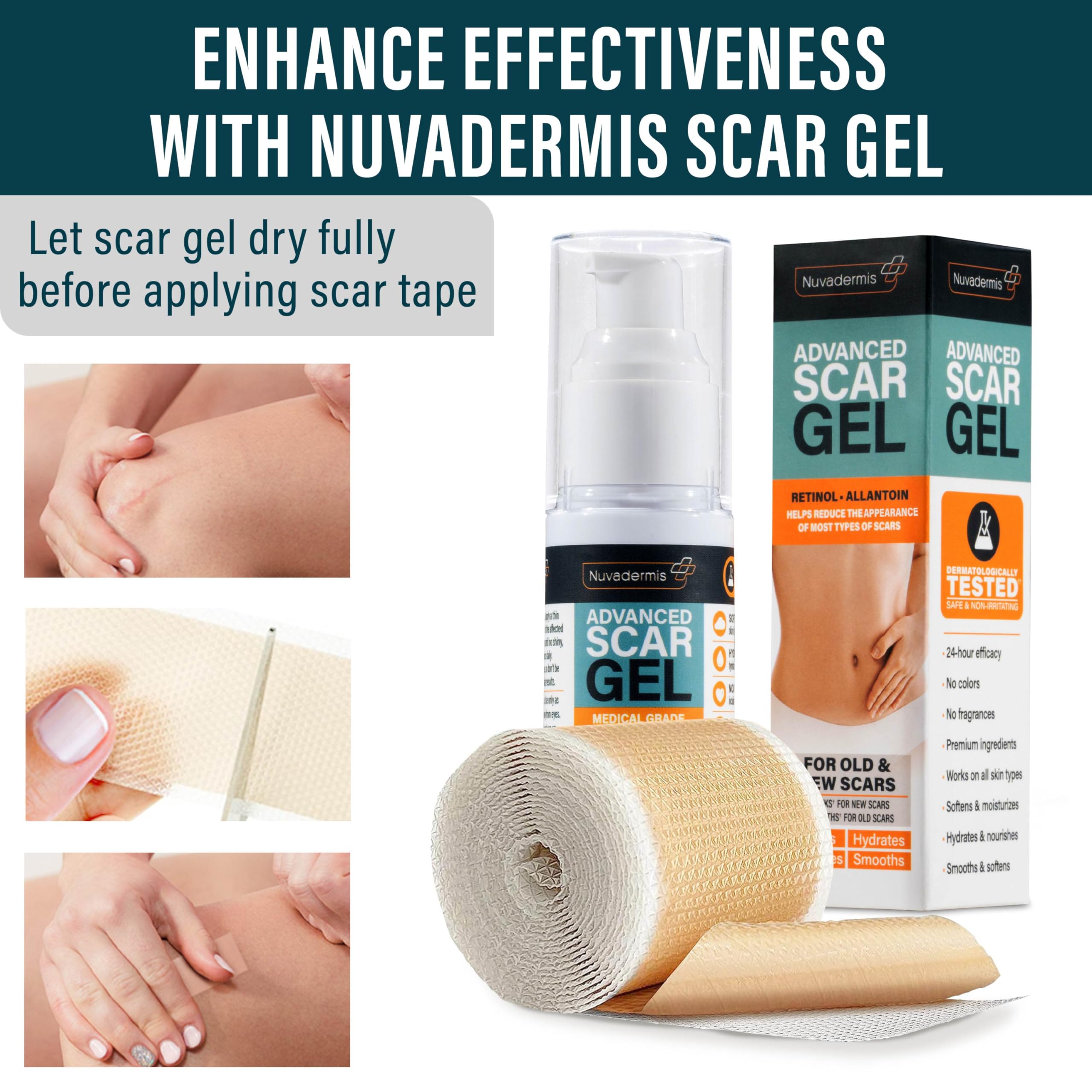 NUVADERMIS scar tape used on wrinkles and scars for texture improvement