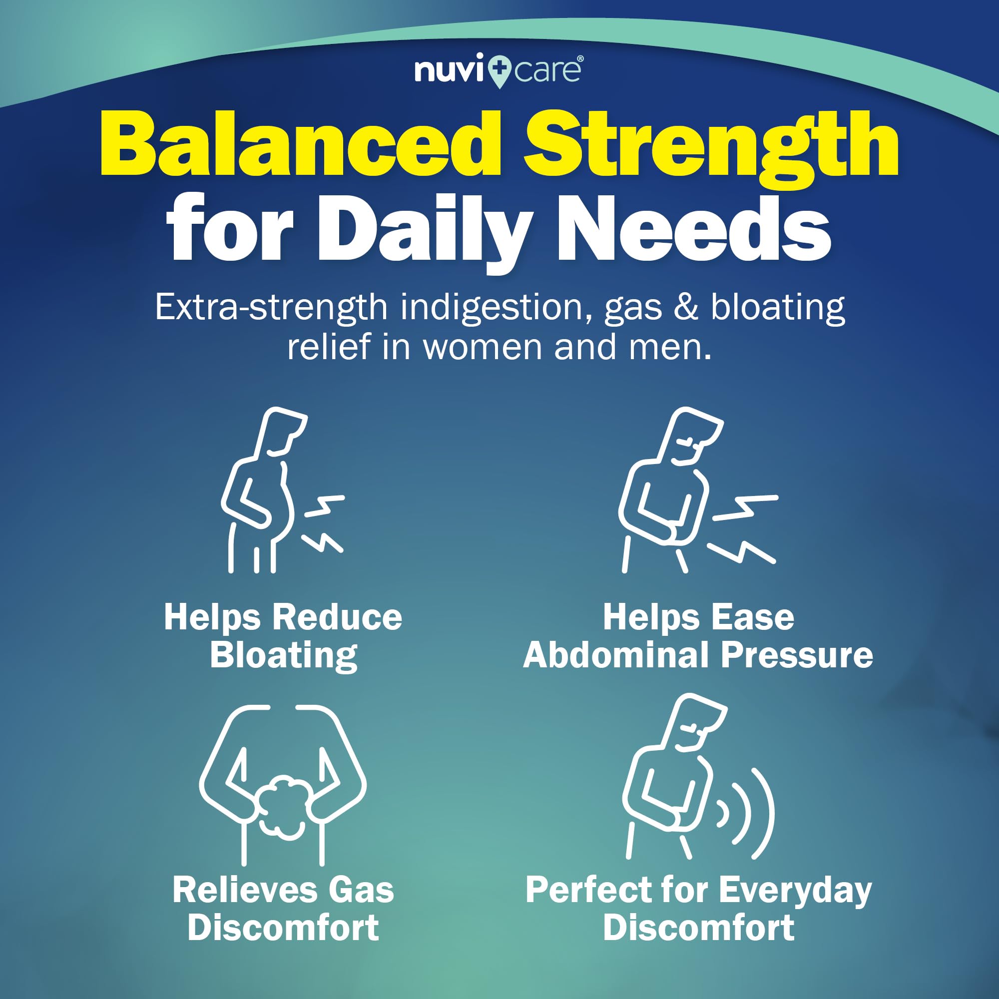 NUVICARE Extra Strength Gas Relief active ingredient label highlights 125 mg simethicone.