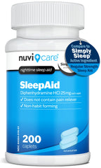 NUVICARE Nighttime Sleep Aid bottle with label signals gentle sleep support.
