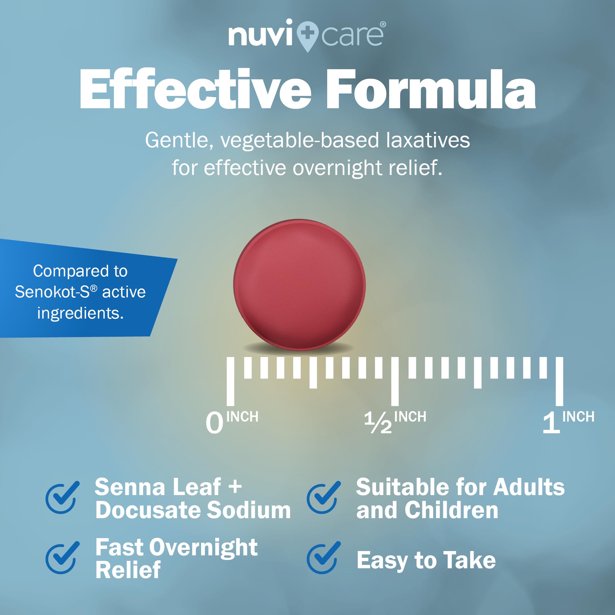 NUVICARE Senna Plus dosage info guides bedtime use for timing.
