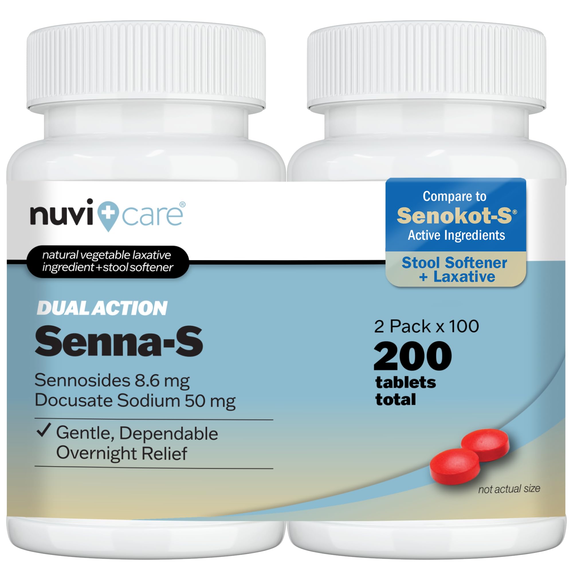 NUVICARE Senna Plus bottle front illustrating gentle, occasional-relief packaging.