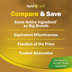 NUVICARE Senna Tablets packaging inside box implying all-natural digestive support.