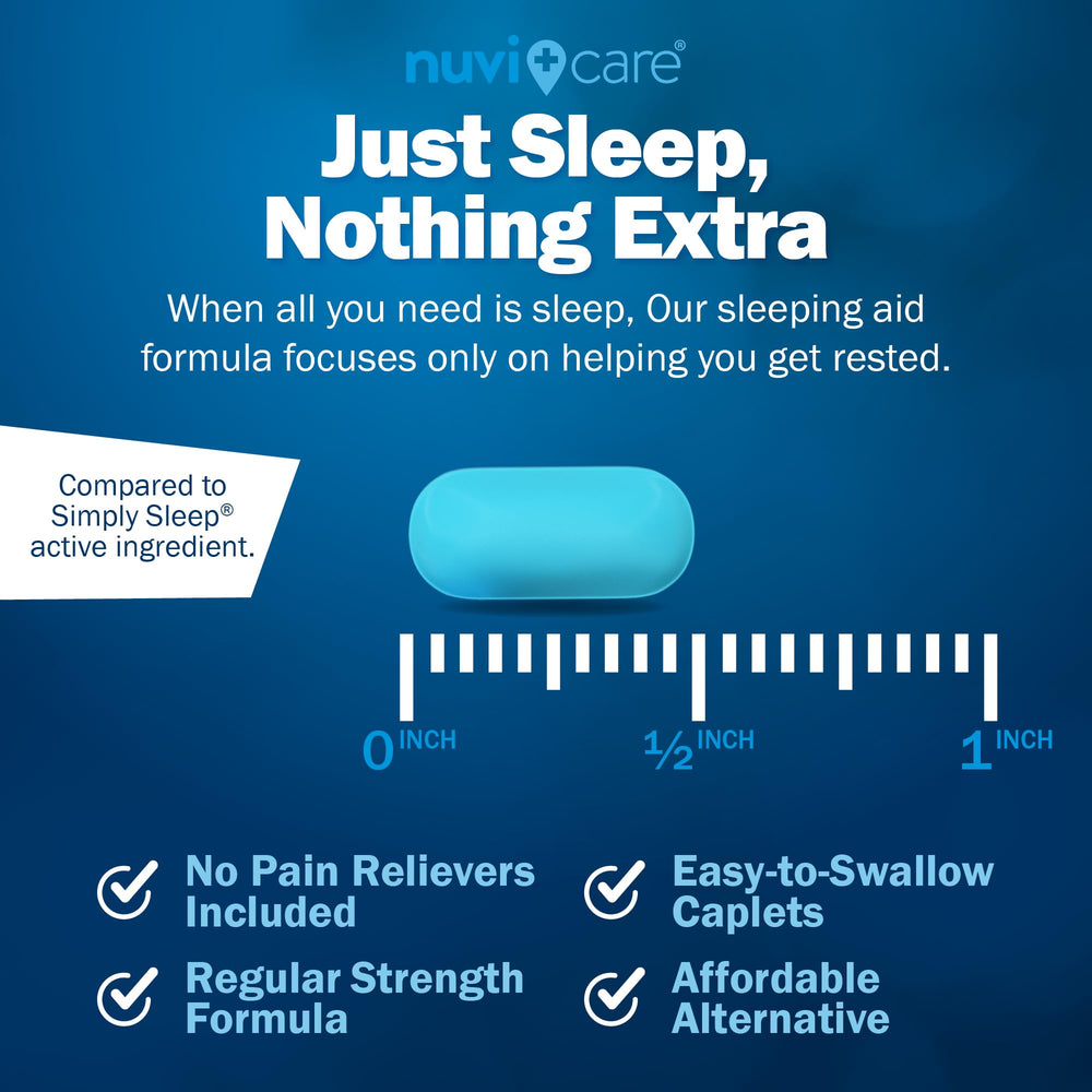 NUVICARE Sleep Aid with glass of water illustrates simple nightly intake before bed.