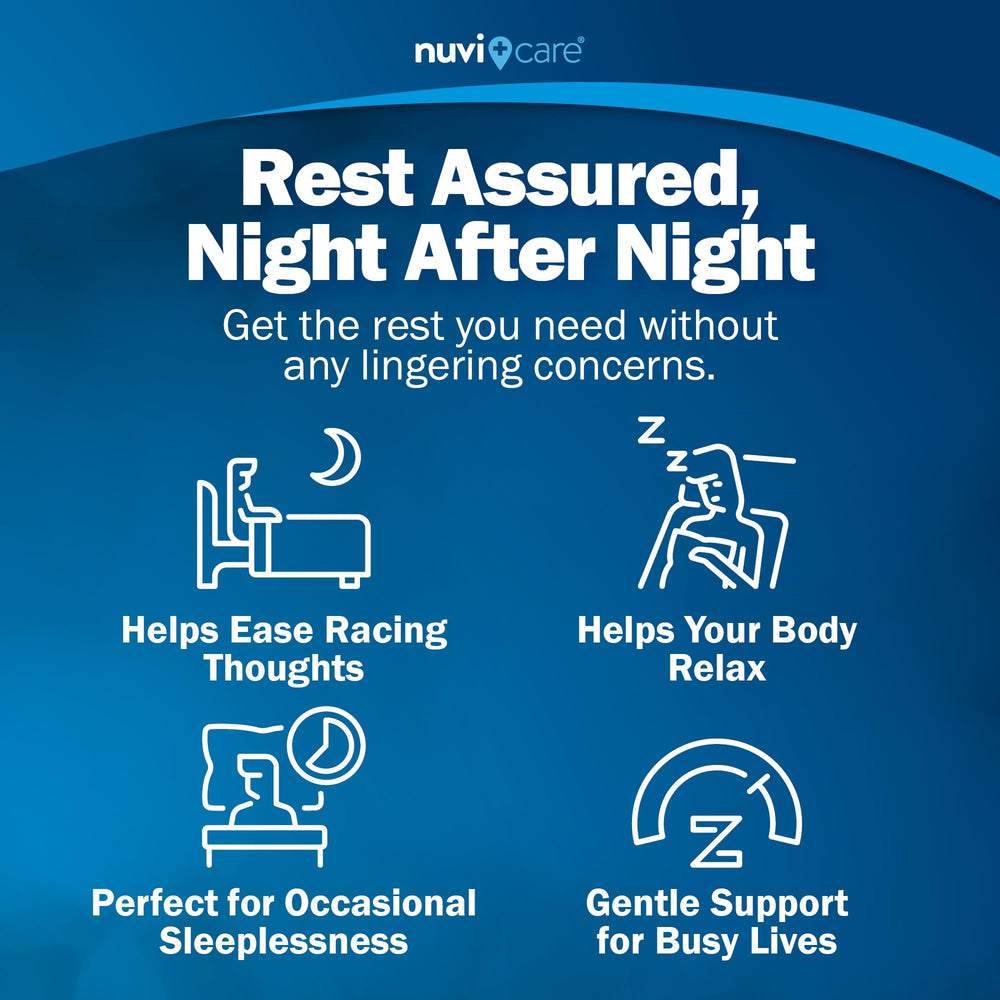 NUVICARE Sleep Aid non-habit formulation highlights safe, dependable night-time support.