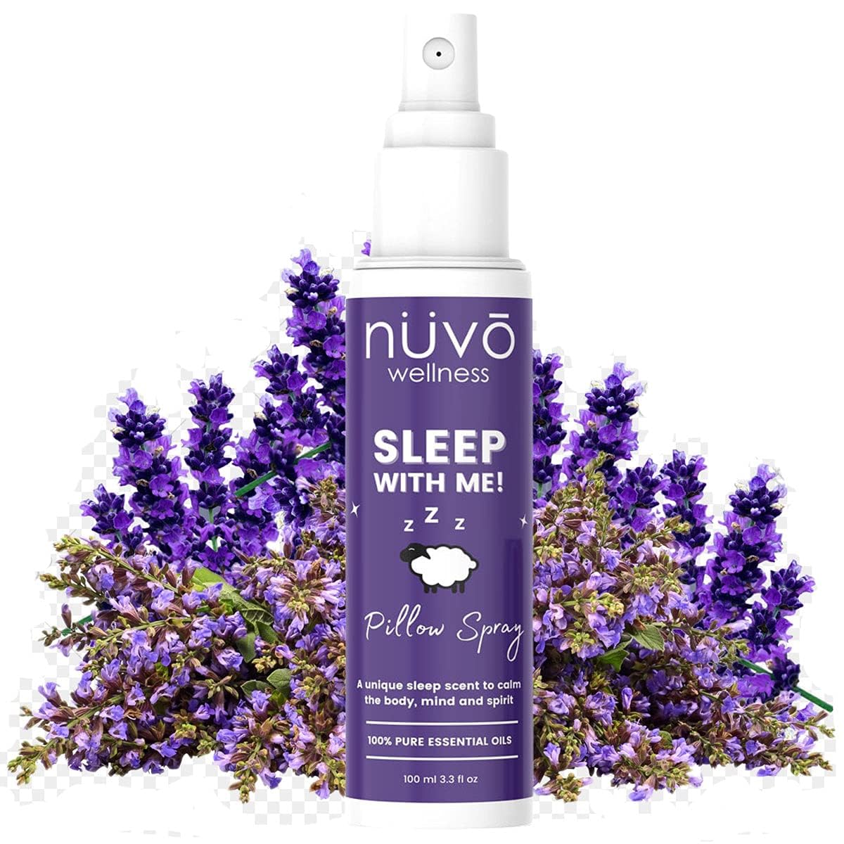 NUVO WELLNESS ESSENTIALS lavender chamomile oil blend bottle highlights calming scent for relaxation