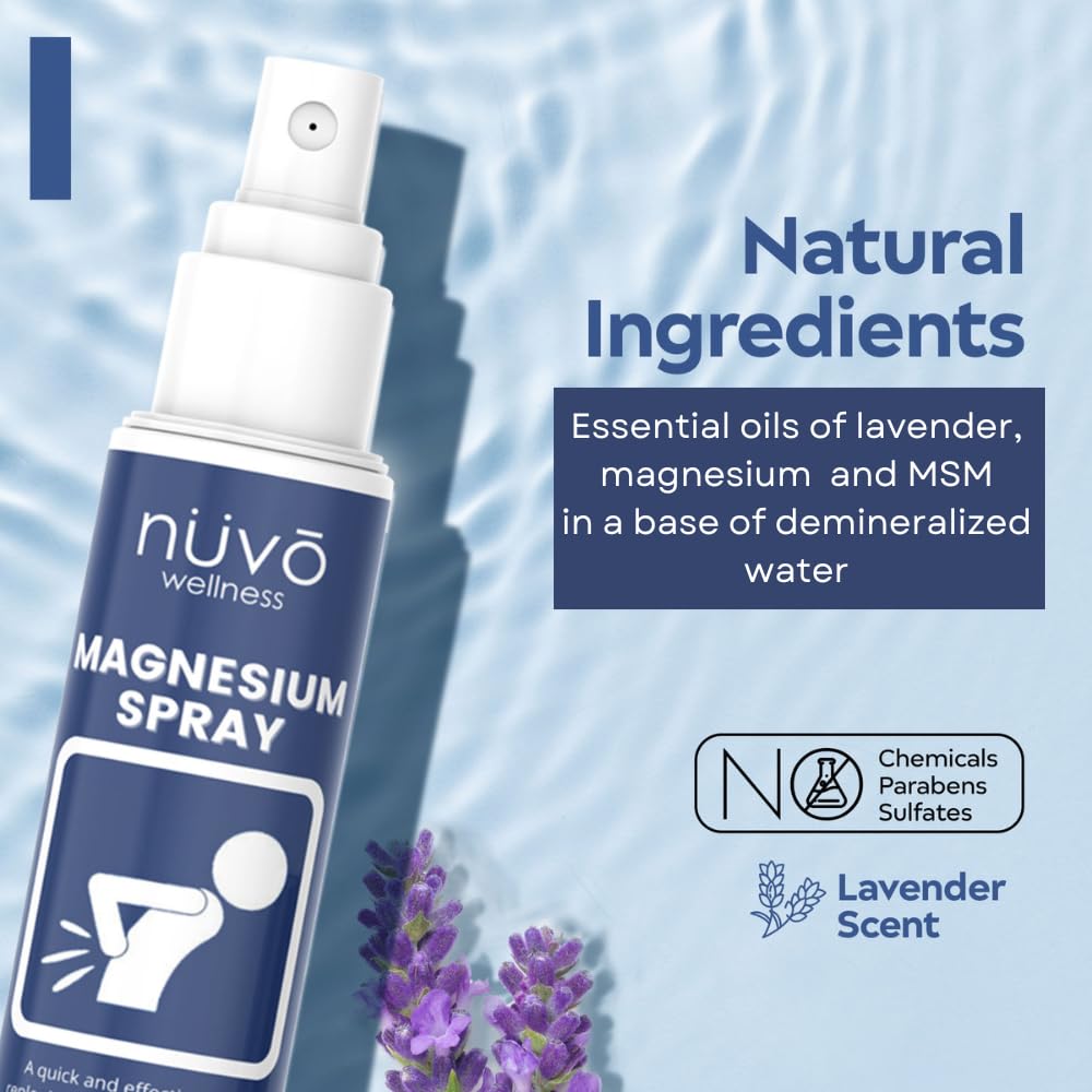 Close-up of ingredients on Nuvo Wellness Magnesium Spray with MSM 12oz label