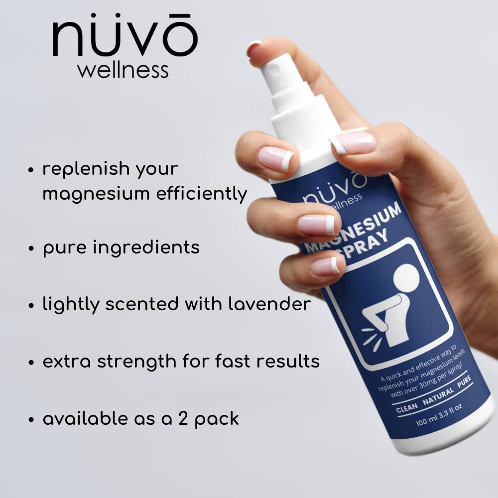 Close-up of label on Nuvo Wellness Magnesium Spray with MSM 12oz