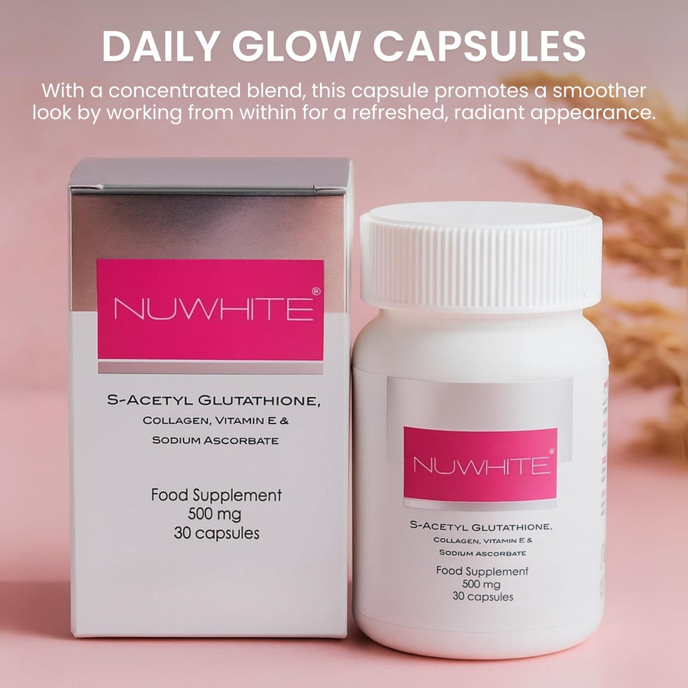 Close-up of NuWhite S-Acetyl Glutathione capsules