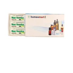 Nux Vomica 30C potency homeopathy pellets in glass vial