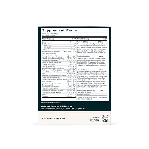 Back nutrition panel of Good Green Vitality greens powder
