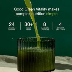 Close-up of Good Green Vitality greens powder texture