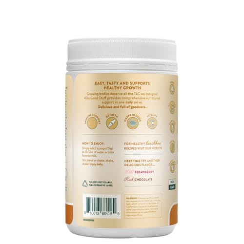 Vanilla Caramel flavor label on Nuzest Kids Good Stuff bag