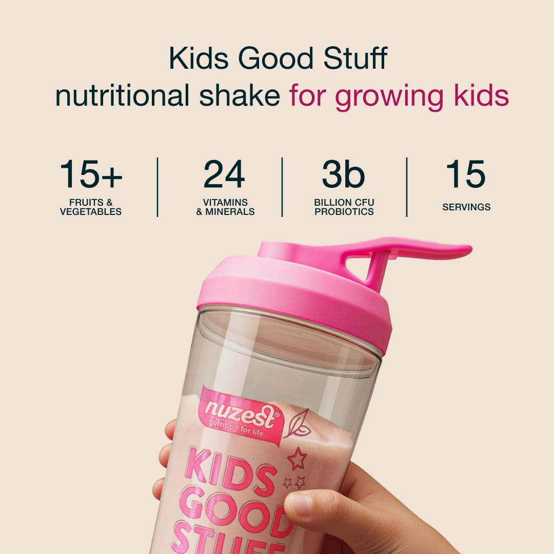 Scooped powder of Kids Good Stuff vegan smoothie mix