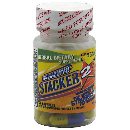 NVE Stacker 2 Herbal Dietary Supplement bottle label, 20 capsules