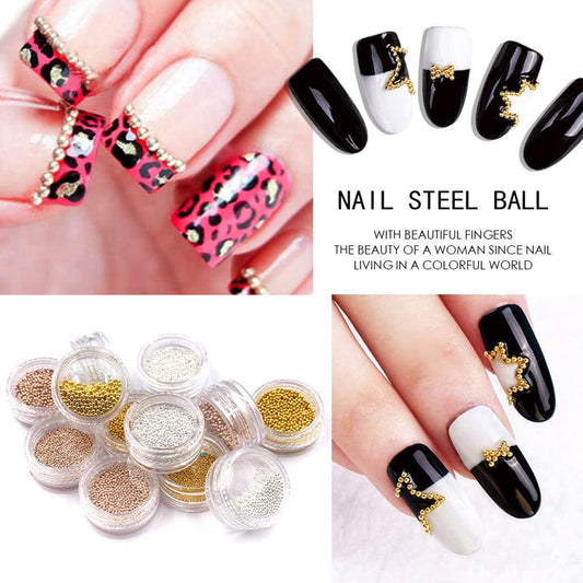 NW Mesiyun silver steel balls add subtle 3D shine to nails.