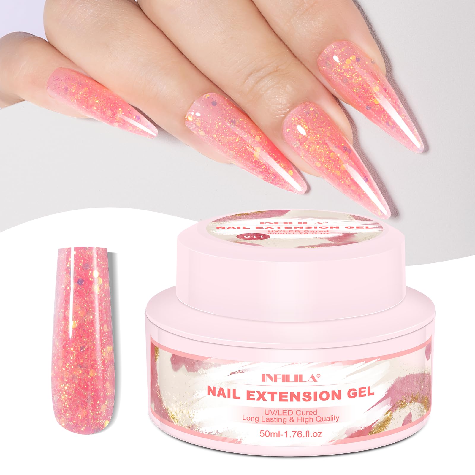 NXJ INFILILA glitter poly nail gel 50ml bottle with sparkles for vibrant nails