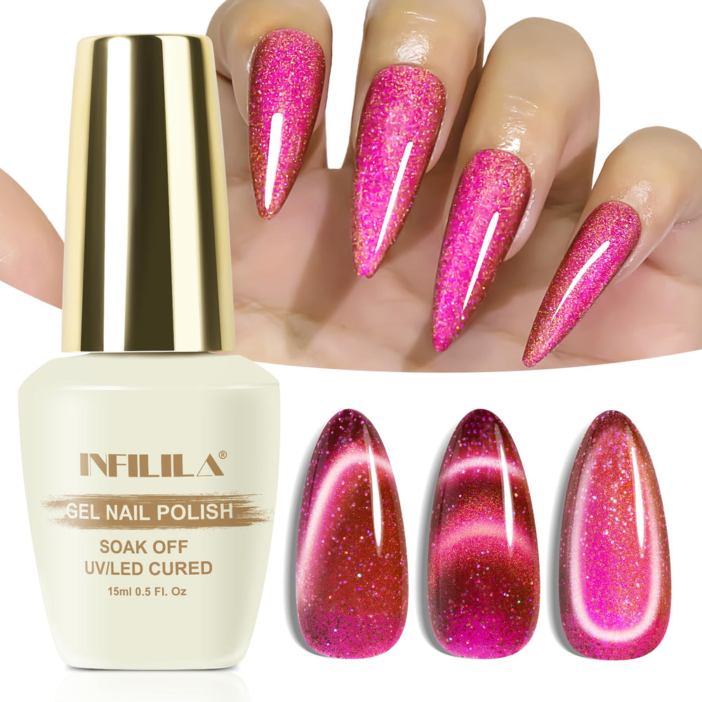 NXJ INFILILA Pink Cat Eye gel polish bottle shows magnetic shimmer for salon-ready nails